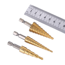 Load image into Gallery viewer, HSS Titanium Coated Step Drill Bit - 3 Piece Set
