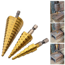 Load image into Gallery viewer, HSS Titanium Coated Step Drill Bit - 3 Piece Set
